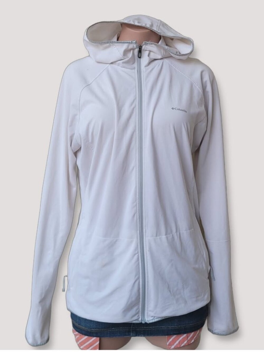 Vintage Columbia Slim Zip Up Hoodie White Elastane Track Jacket Athletic XL